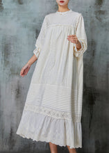Load image into Gallery viewer, Organic White Embroidered Patchwork Linen Maxi Dresses Spring