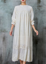 Load image into Gallery viewer, Organic White Embroidered Patchwork Linen Maxi Dresses Spring