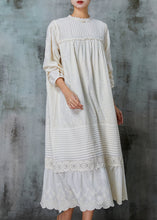 Load image into Gallery viewer, Organic White Embroidered Patchwork Linen Maxi Dresses Spring