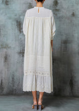 Load image into Gallery viewer, Organic White Embroidered Patchwork Linen Maxi Dresses Spring