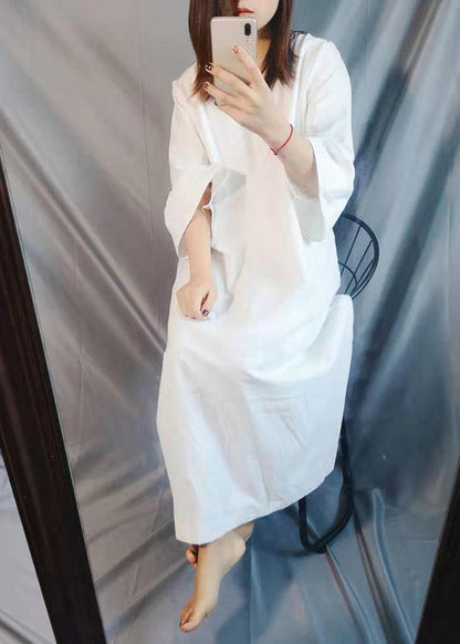 Organic White Embroidery Summer Dresses Gown - SooLinen