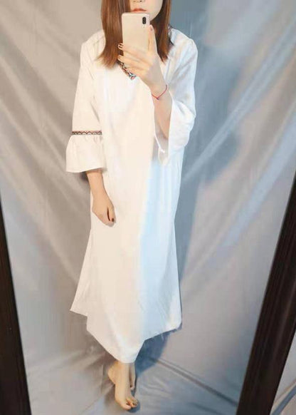 Organic White Embroidery Summer Dresses Gown - SooLinen