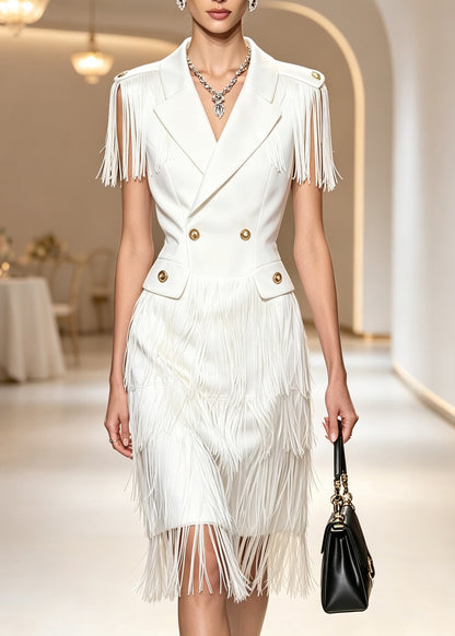 Organic White Notched Tassel Patchwork Long Dress Summer