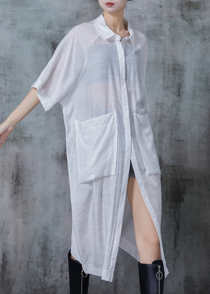 Organic White Oversized Pockets Linen Dress Summer