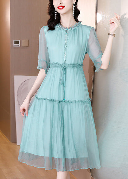 Organic White Ruffled Patchwork Drawstring Silk Dress Summer