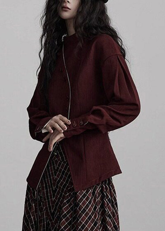 Organic White Stand Collar Patchwork Coats Fall