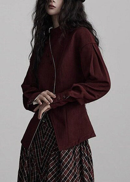 Organic White Stand Collar Patchwork Coats Fall