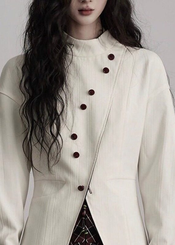 Organic White Stand Collar Patchwork Coats Fall