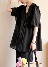 Load image into Gallery viewer, Organic White V Neck Patchwork Hollow Out Silk Shirts Short Sleeve