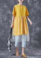 Organic Yellow Embroidered Patchwork Tulle Cotton Dress Summer