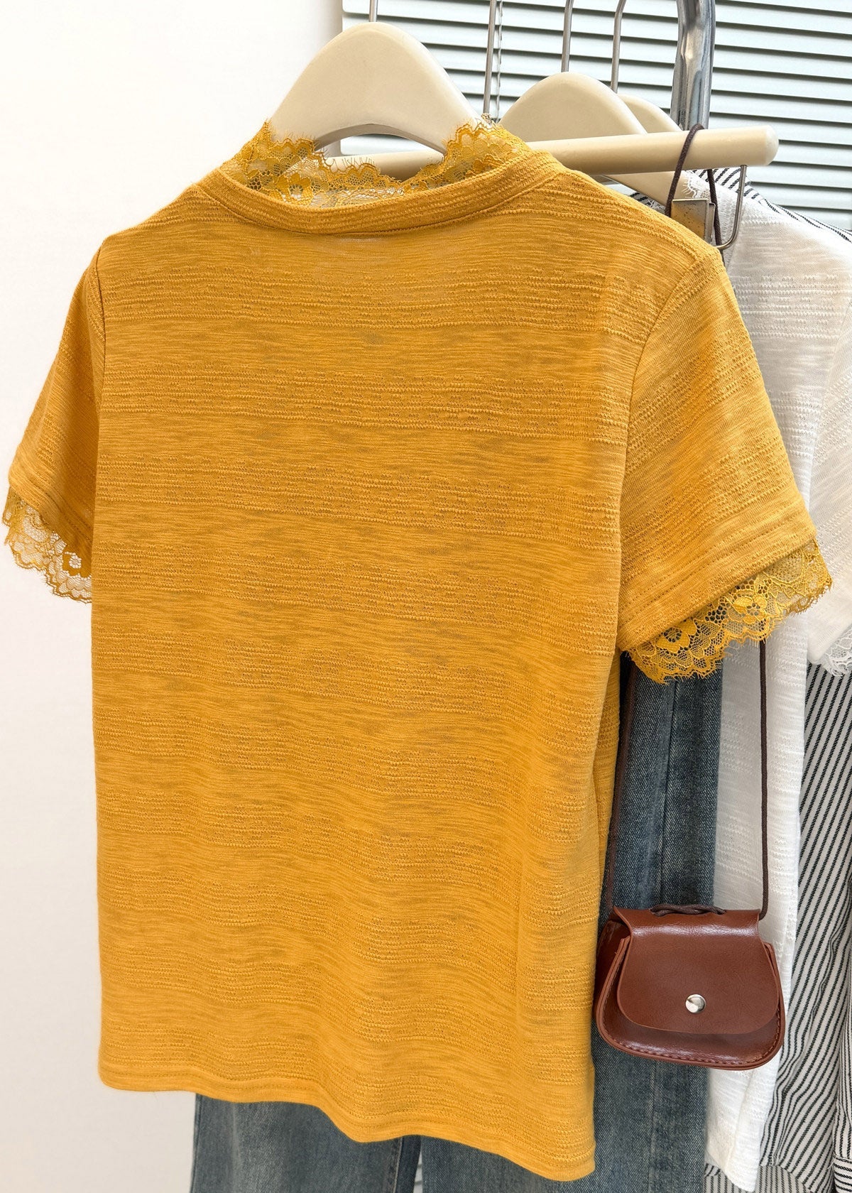 Organic Yellow Lace Patchwork T Shirt Summer