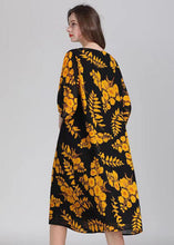 Load image into Gallery viewer, Organic Yellow O Neck Print Patchwork Chiffon Mid Dress Summer