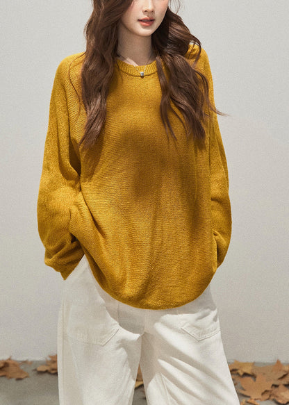 Organic Yellow Oversized Knit Cozy Sweaters Fall