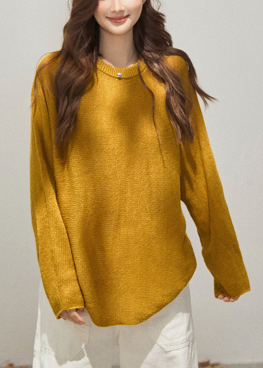 Organic Yellow Oversized Knit Cozy Sweaters Fall
