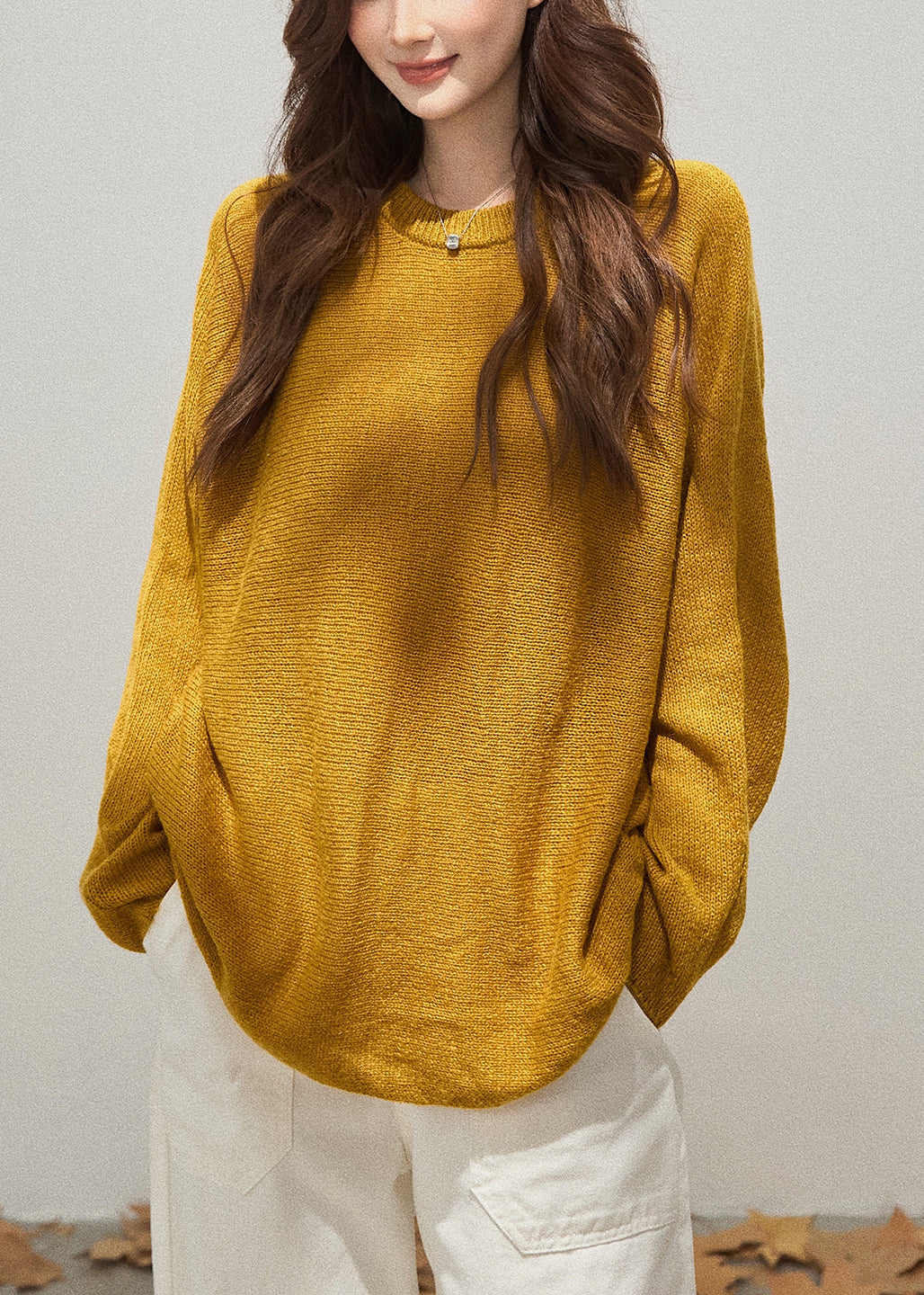 Organic Yellow Oversized Knit Cozy Sweaters Fall