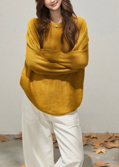 Organic Yellow Oversized Knit Cozy Sweaters Fall