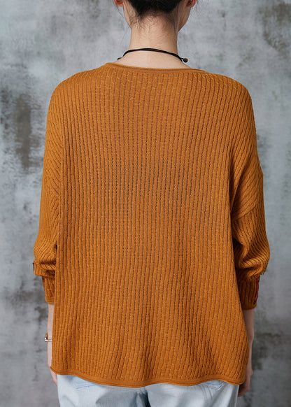 Organic Yellow Oversized Patchwork Applique Knit Tops Spring