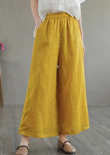 Load image into Gallery viewer, Organic Yellow Pockets Elastic Waist Linen Wide Leg Pants Summer