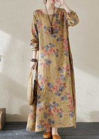 Organic Yellow Print Cozy Long Dresses Spring