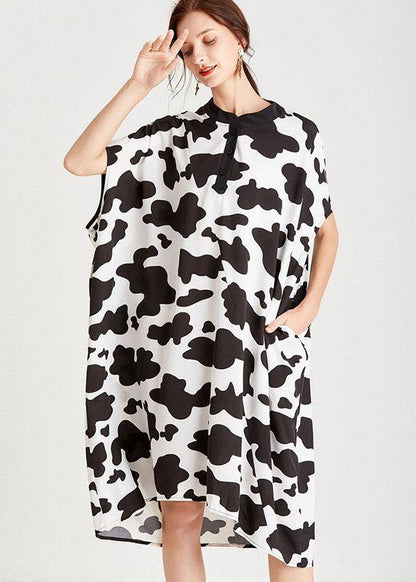 Organic Zebra Pattern O-Neck Print Summer Vacation Dresses Short Sleeve - SooLinen