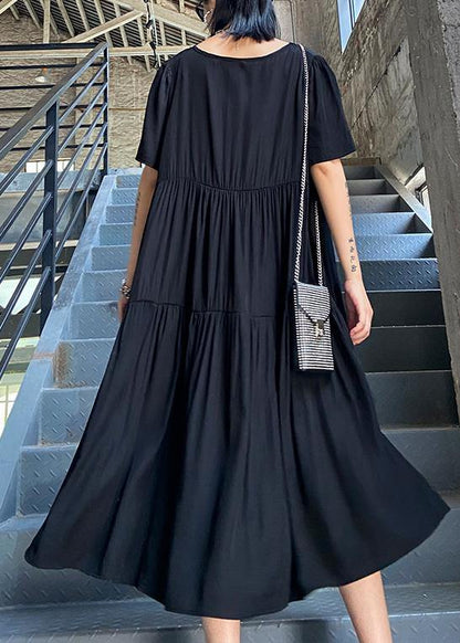 Organic black Tunics v neck Cinched Maxi summer Dresses - SooLinen