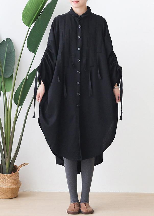 Organic black cotton Tunics lapel low high design Kaftan  Dresses - SooLinen