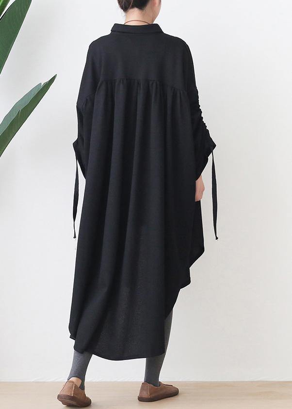 Organic black cotton Tunics lapel low high design Kaftan  Dresses - SooLinen
