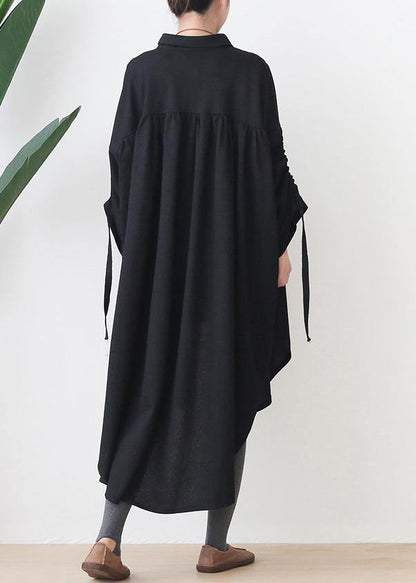 Organic black cotton Tunics lapel low high design Kaftan  Dresses - SooLinen