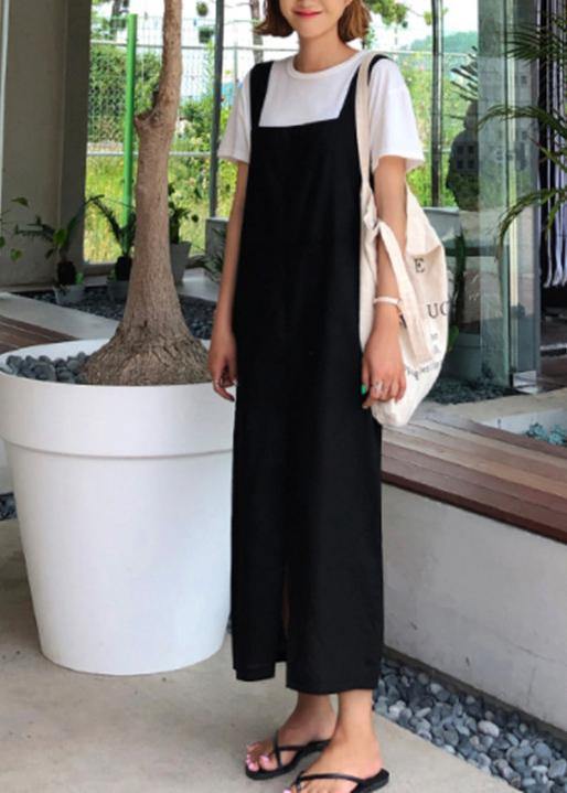Organic black cotton Wardrobes Spaghetti Strap Plus Size Clothing Dress - SooLinen