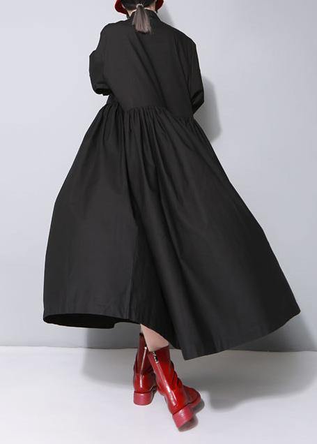 Organic black cotton dresses Peter pan Collar cotton Bow Dress - SooLinen