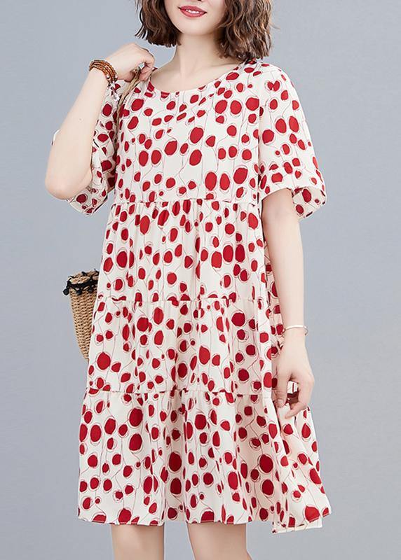 Organic black dotted clothes Women o neck patchwork Knee Dress - SooLinen