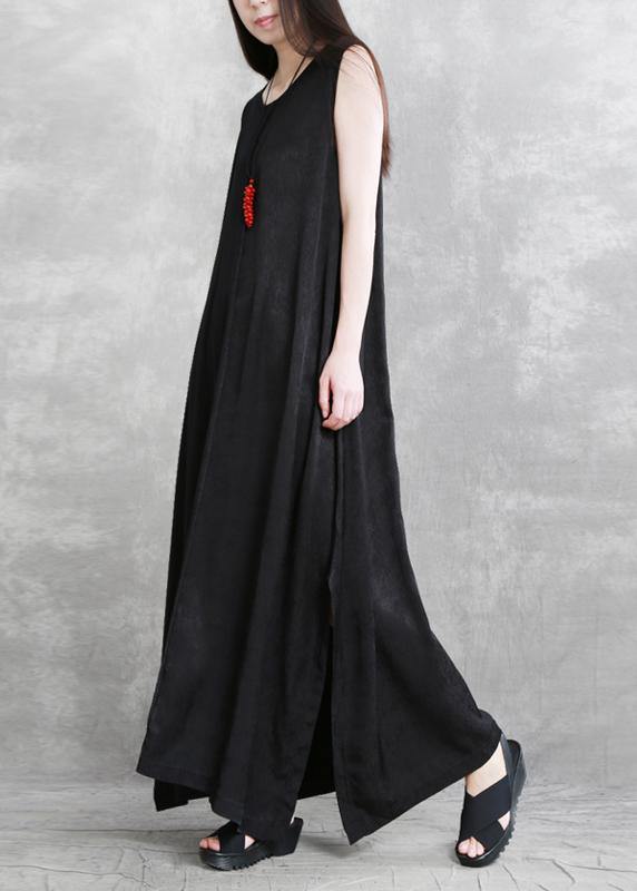 Organic black dresses o neck sleeveless robes summer Dress - SooLinen