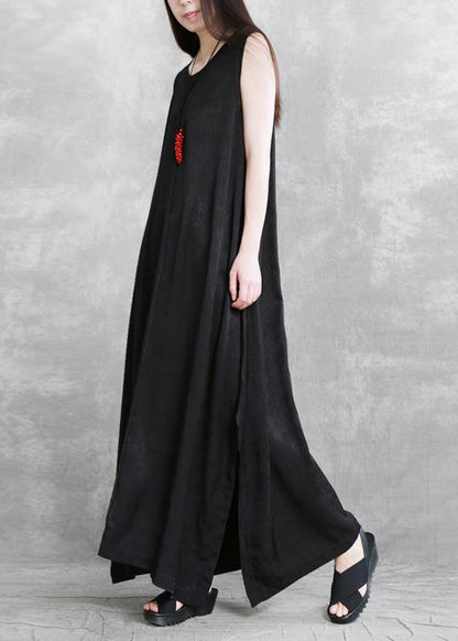 Organic black dresses o neck sleeveless robes summer Dress - SooLinen