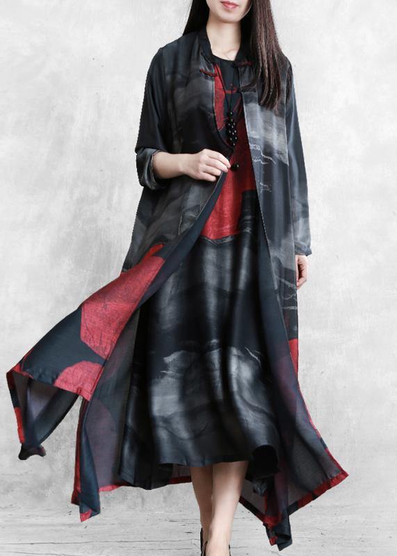 Organic black print Fashion crane dress Sewing stand Chinese Button  cardigan - SooLinen