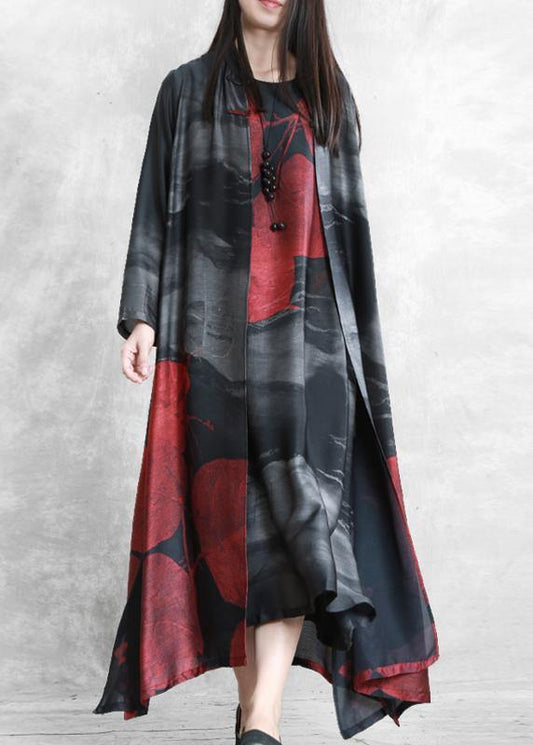 Organic black print Fashion crane dress Sewing stand Chinese Button  cardigan - SooLinen