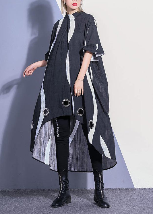 Organic black striped cotton dresses low high design Robe summer Dress - SooLinen