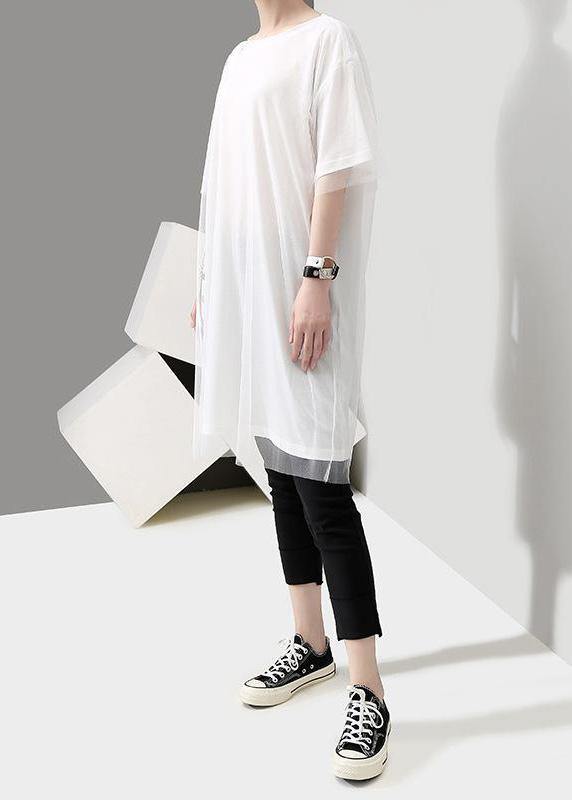 Organic clothes Women Korea Summer Short Sleeve Patchwork Tulle Dress - SooLinen