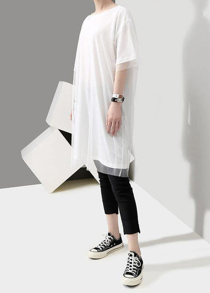 Organic clothes Women Korea Summer Short Sleeve Patchwork Tulle Dress - SooLinen