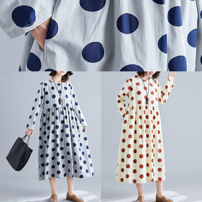 Organic dotted cotton tunics for women Shirts nude cotton robes Dress fall - SooLinen