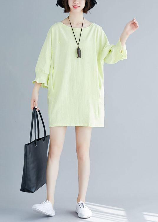 Organic flare sleeve Cotton clothes Women Tunic Tops light yellow Dresses summer - SooLinen