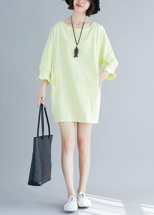 Organic flare sleeve Cotton clothes Women Tunic Tops light yellow Dresses summer - SooLinen
