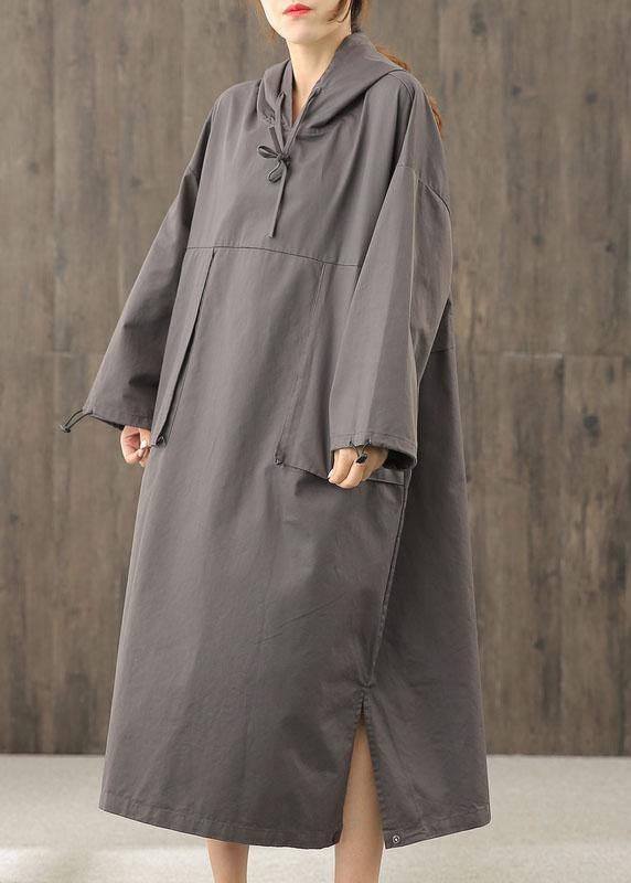 Organic gray tunics for women hooded side open Dress - SooLinen