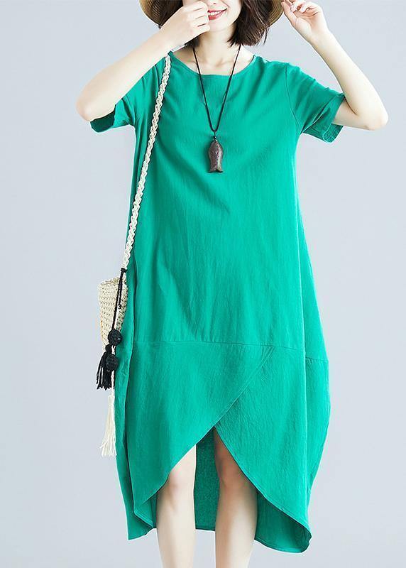 Organic green clothes o neck asymmetric Kaftan summer Dresses - SooLinen