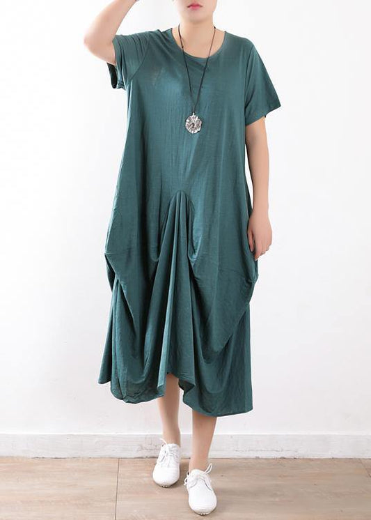 Organic green linen cotton clothes Organic Fashion Ideas o neck asymmetric Maxi Summer Dresses - SooLinen