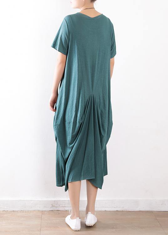 Organic green linen cotton clothes Organic Fashion Ideas o neck asymmetric Maxi Summer Dresses - SooLinen