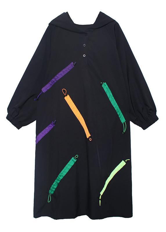 Organic hooded long sleeve fallclothes design black long Dress - SooLinen