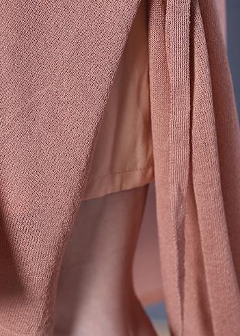 Organic khaki linen clothes For Women v neck side open baggy summer Dress - SooLinen