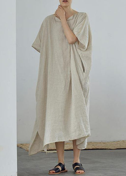Organic linen Long Shirts Fashion Ultra-Loose Pure Color Graceful Linen Dress - SooLinen