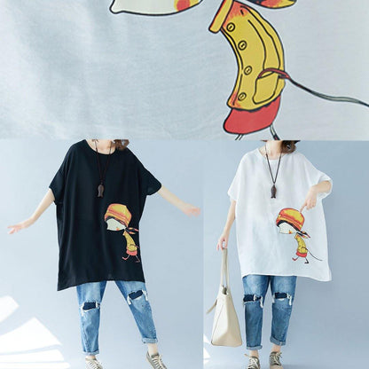 Organic o neck asymmetric linen summer Tunic Shirts black Dress - SooLinen