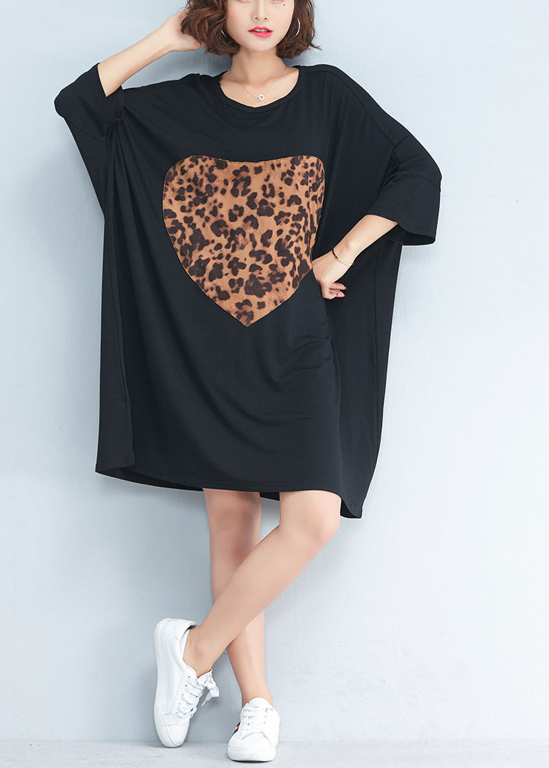 Organic o neck baggy Cotton tunic pattern Women Photography black short Dresses Summer